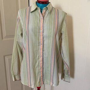 Lee Stripped Button Down Collared Long Sleeve Top Women Size M
